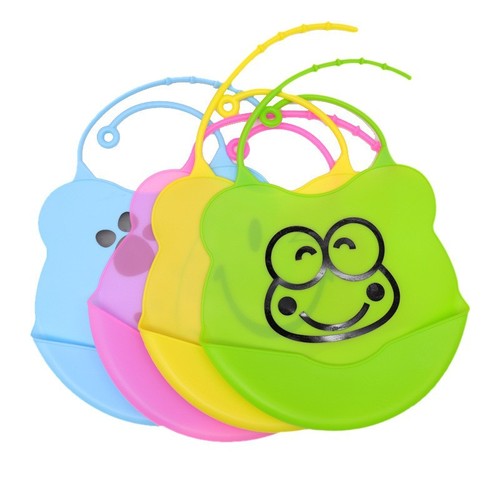 Large cartoon anti-dirty silicone bib 4-season three-dimensional wash-free waterproof eating bag children's adjustable soft silicone bib