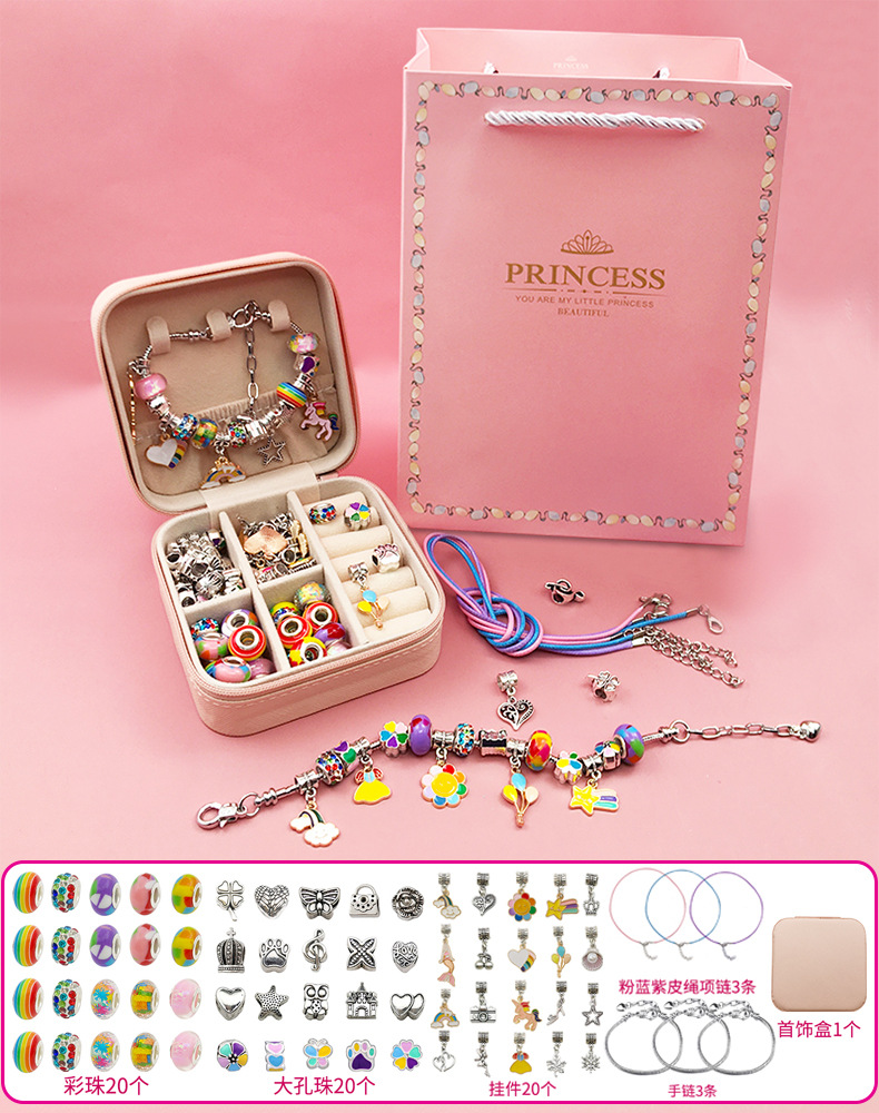 Pulseras de bricolaje al por mayor, éxito de ventas en Amazon, juego de 3 pulseras creativas para niños, caja de regalo, bolso, joyería, pulsera de regalo para mujer