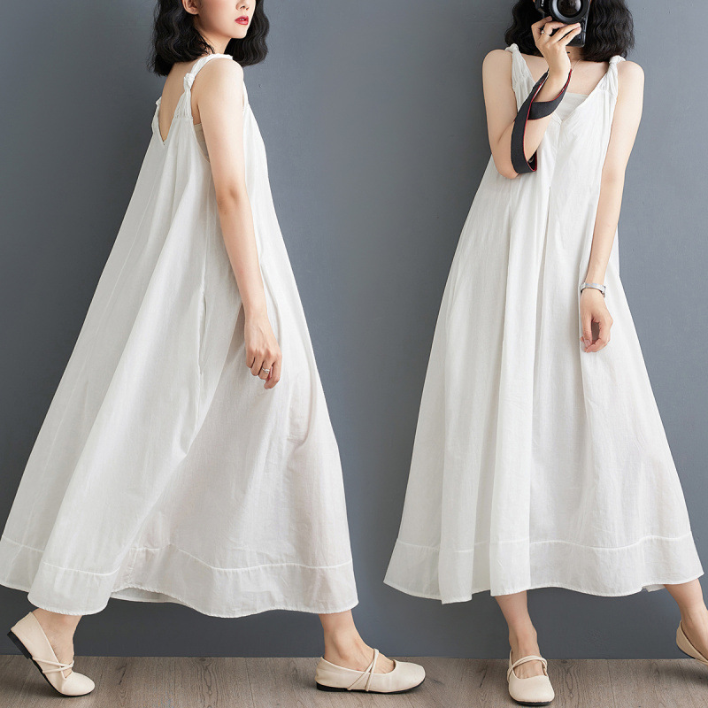Super Fairy Design Fairy Dress Lengthen Extra High-end Seaside Vacation V-neck Cotton Linen Sling dress Women Super Fairy Design Fairy Dress Lengthen Extra High-end Seaside Vacation V-neck Cotton Linen Sling dress Women