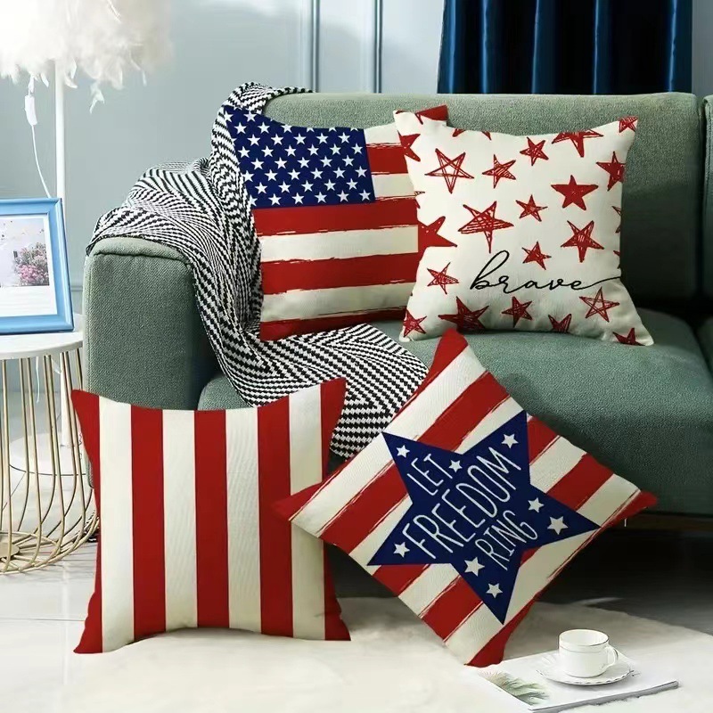2024 nueva serie de funda de almohada del día de la independencia lino estilo americano funda de almohada cuadrada decoración de atmósfera de vacaciones image 5