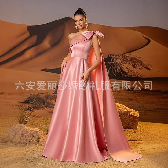 Amazon Evening Dresses One Shoulder Satin Prom Dresses Long Strapless Formal Evening Gowns Elegant Bow