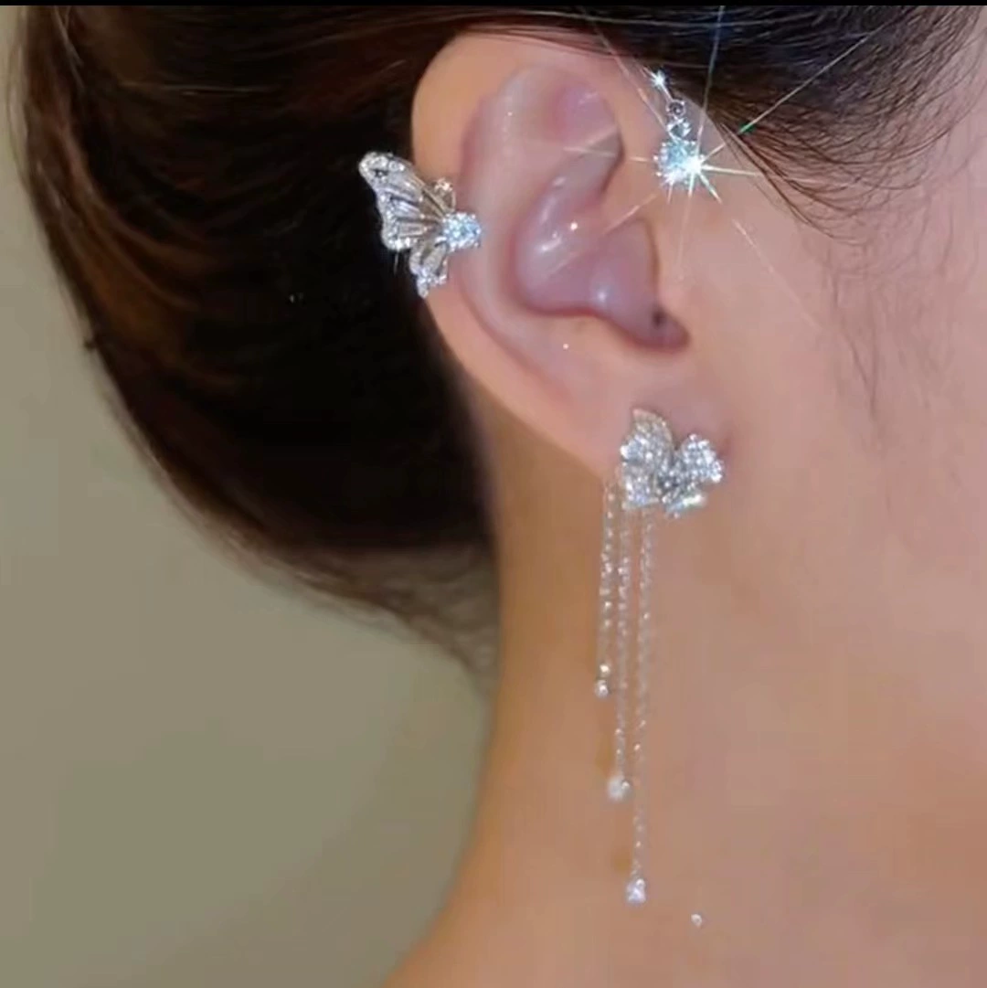 Серьги-уши с кисточками, сережки цветочные, без пирсинга, стиль легкой роскоши