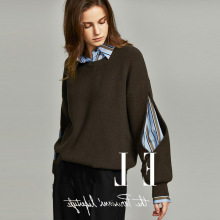 设计感假两件拼接镂空毛衣女2025冬装新款通勤风简约毛针织衫