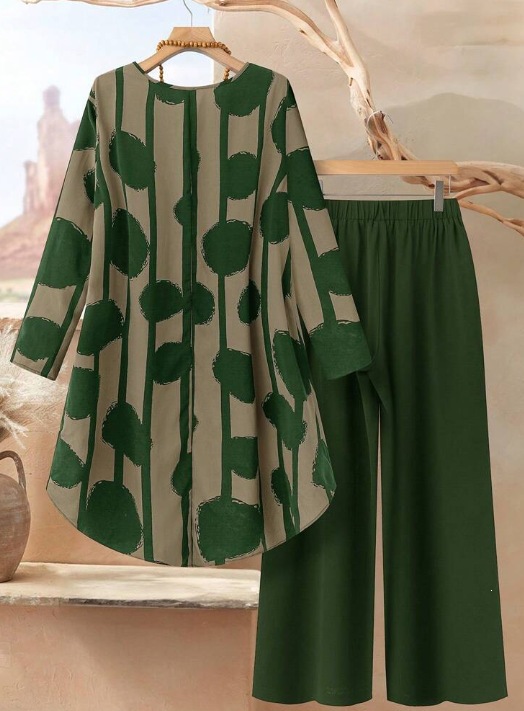 Women's Casual Printed Pant Set Loose-fitting Plus-size Outfit_voghion.com