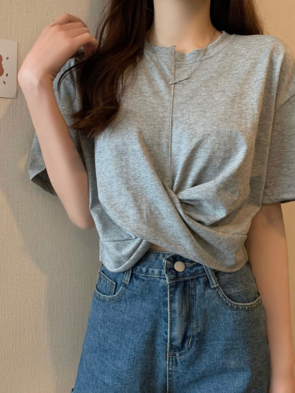 Wholesale short sleeve T-shirt women's 2023 new summer design sense cross loose Korean irregular clothes ins tide