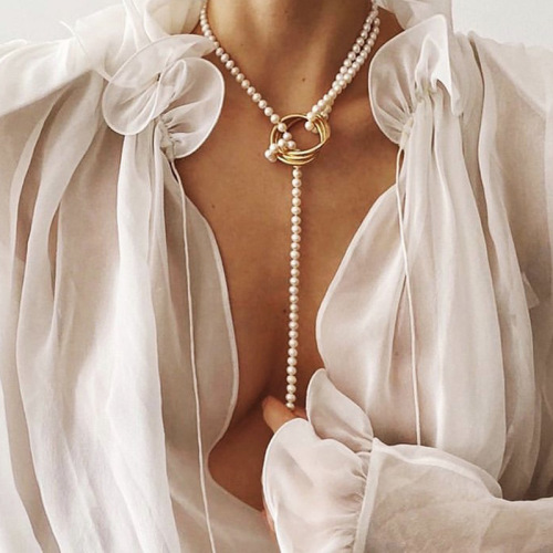 European and American cross-border jewelry retro pearl portrait disc geometric metal necklace bracelet set clavicle chain sweater chain