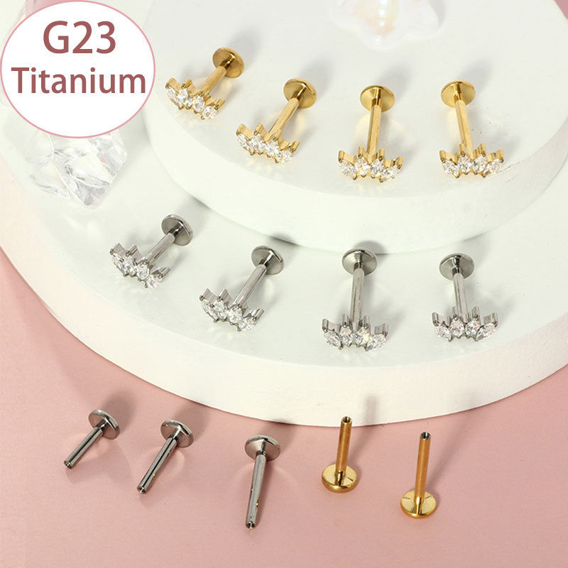 Classic 3-Piece Set G23 Titanium Lip Nail Cartilage Nail Inlaid with Zircon Piercing Jewelry detail image 5