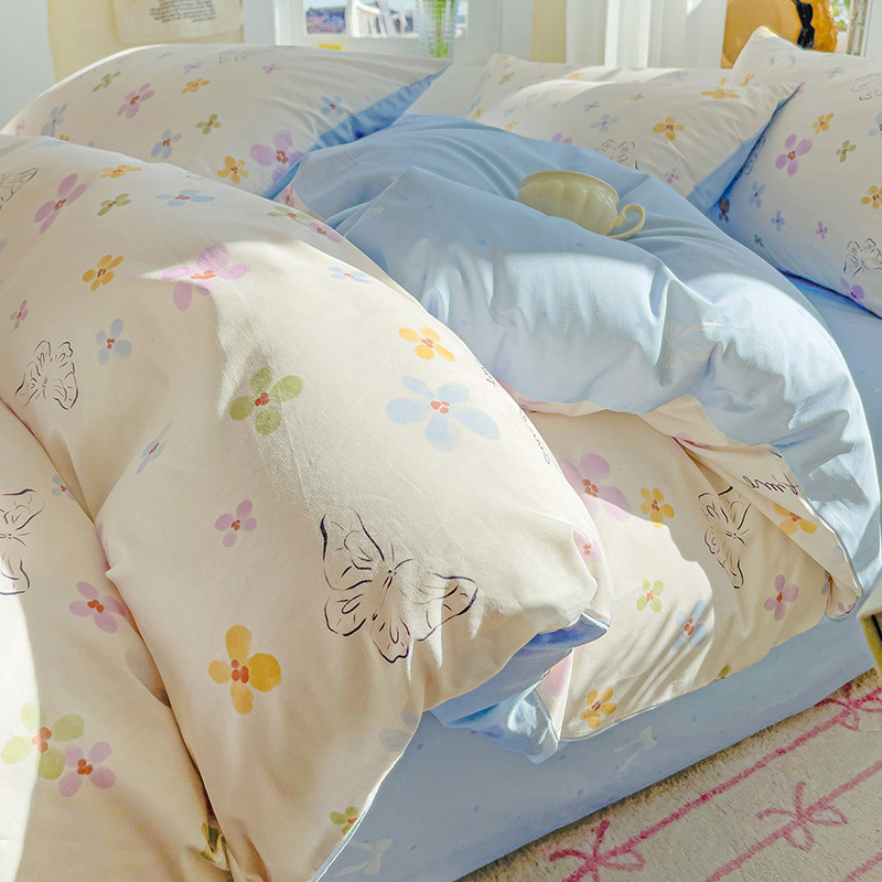 2024 nuevo invierno pequeño y fresco cama de algodón de cuatro piezas funda de edredón de algodón puro sábana ropa de cama de tres piezas