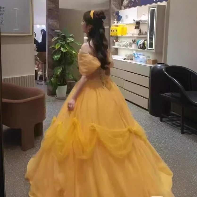 Abito da sera di lusso per cerimonie di nicchia per adulti, abito da spettacolo per esame d'arte, tema studio, ispirato alla principessa fuggitiva gialla._voghion.com