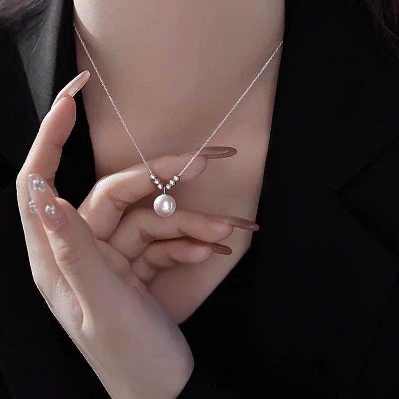 S999 saf gümüş inci kolye kadın niş tasarım hafif lüks yüksek kalite dökülmez renk basit clavicle zincir aksesuarı toptan