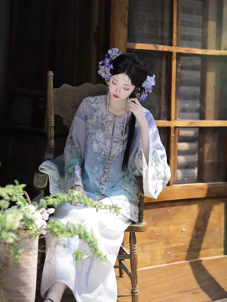 汉服清汉女重工刺绣新中式国风印花渐变套装复古包裙2025春夏新款