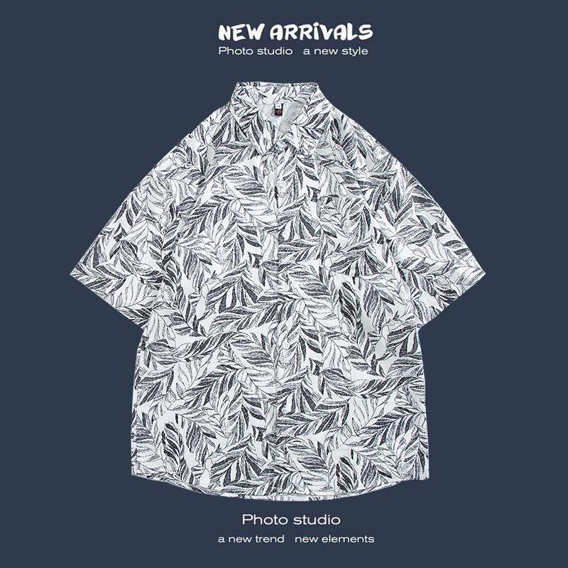 Camisas de manga corta estilo Hong Kong para hombres y mujeres, camisas florales de manga tres cuartos holgadas y delgadas de verano para playa hawaiana