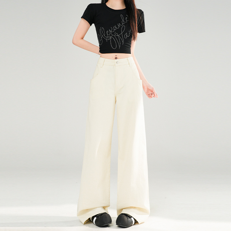 【Seoul】Classic and Versatile|Enhances Curves|Beautiful Sister-Style Off-White Wide-Leg Casual Jeans for Women 【Seoul】Classic and Versatile|Enhances Curves|Beautiful Sister-Style Off-White Wide-Leg Casual Jeans for Women