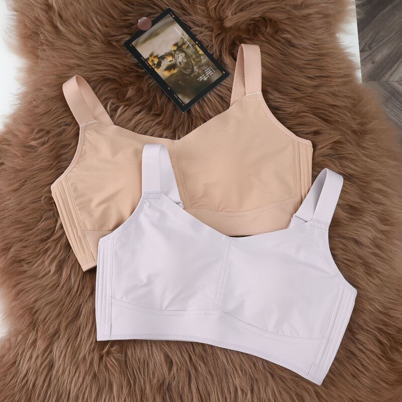 Seamless underwear for women, big chest, small chest, breast, anti-sagging, thin, slimming, glossy, plus size rabbit ear cup bra