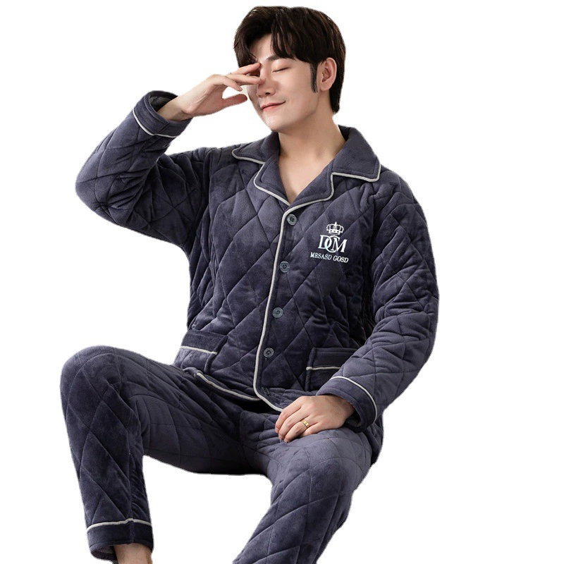 Demi-season quilted winter pijama, velvet keep warm flannel set thickened crystal, homewear