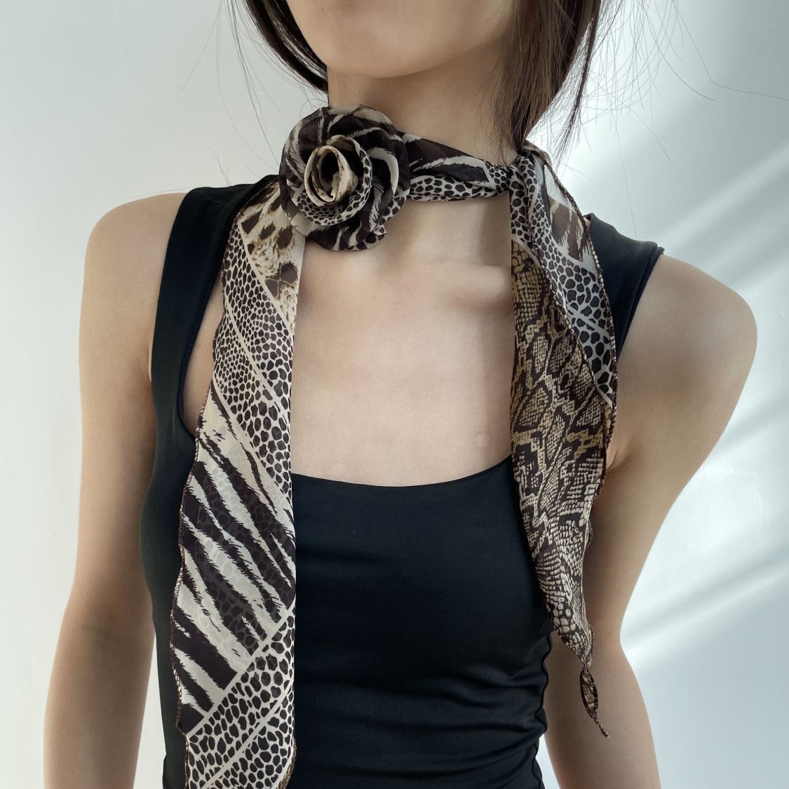 롱 실크 스카프 - 장미 꽃