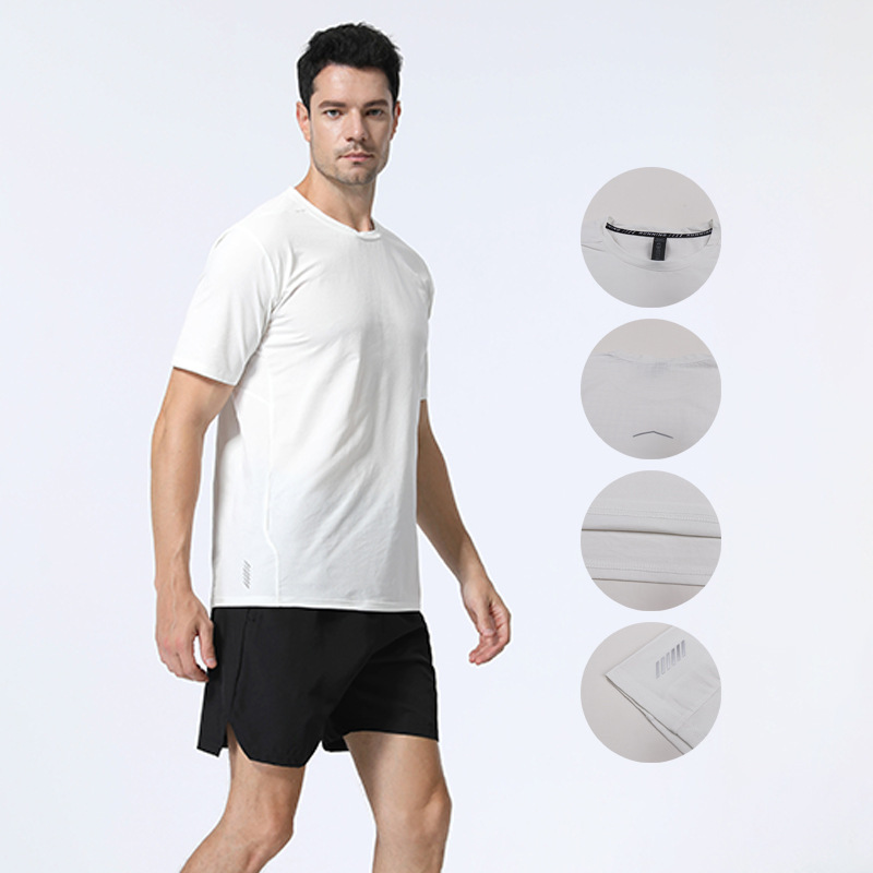 Lulu Sports Short-Sleeved T-Shirt Men's Round Neck Quick-Drying Breathable Elastic Outdoor Fitness Clothing Running Training Yoga Clothing