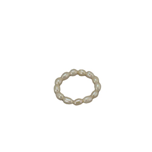 Korean-style fresh, fashionable, elegant, minimalist freshwater rice grain pearl elastic ring for index finger, delicate, versatile, temperament women