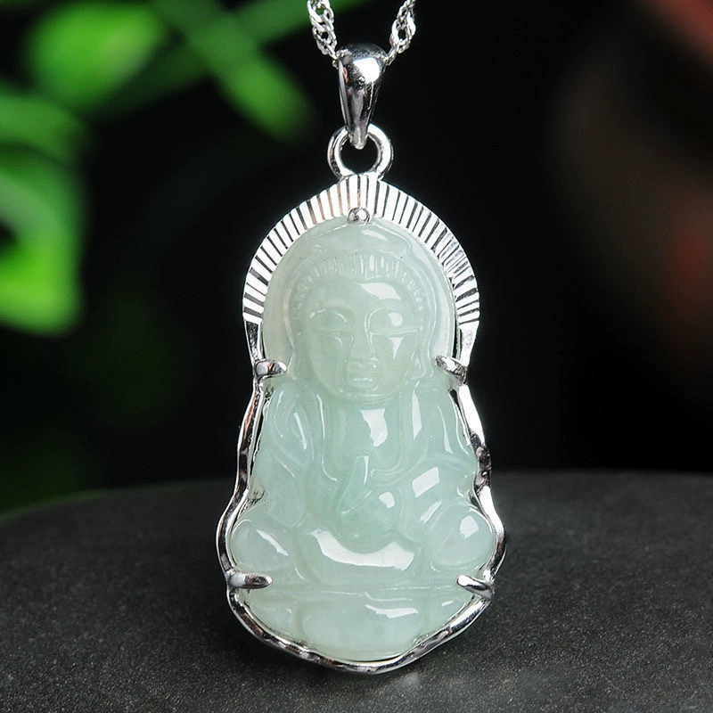 Jianyu S925 серебряный комплект с натуральным мьянманским нефритом Guanyin кулон ювелирный завод Live FC1010316
