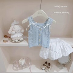 女の子2024夏の新商品蝶結びベスト韓国版洋気ニットストラップ女の赤ちゃんのつぼみスカートセット潮