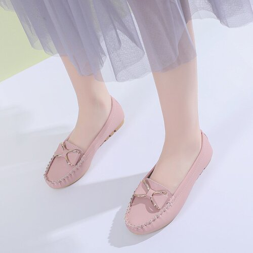 Spring and Autumn New Solid Color Bow Decoration Round Head Medium Opening Flat Heel Casual Single Shoes Trend