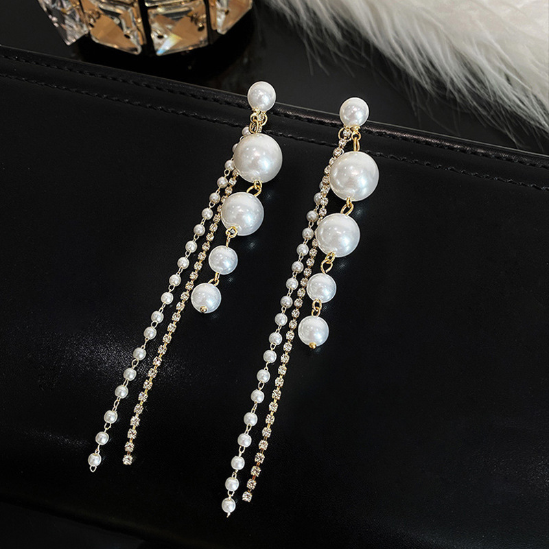 1 Pair Sweet Pearl Tassel Plating Alloy Drop Earrings display picture 2