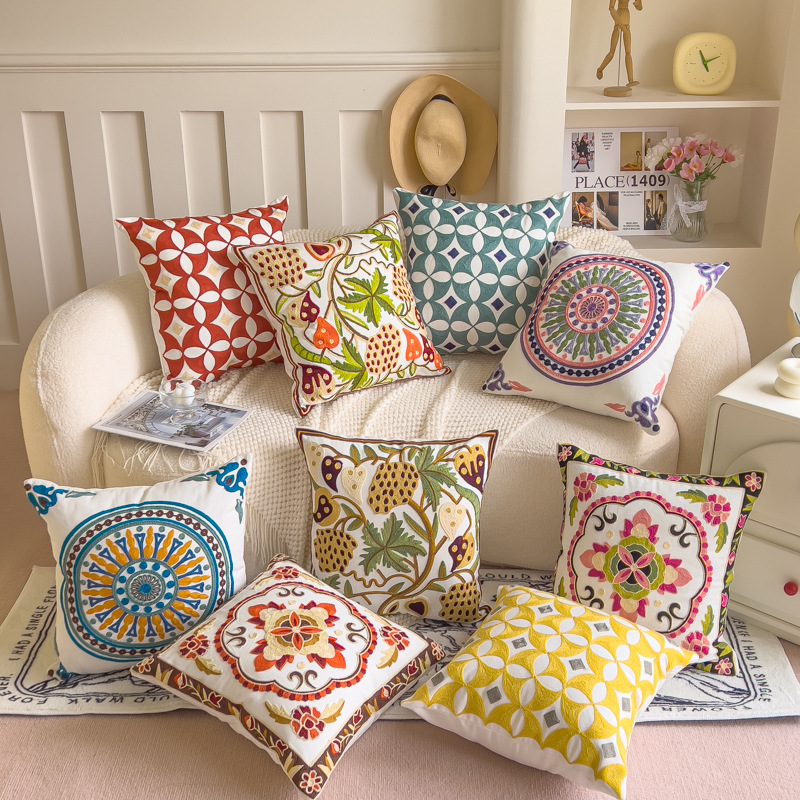 2025 New Spring Collection Cross-Border Trade Towel Embroidery Pillow Cushion Pillow Core - Colorful Warm Sun Geometry Series