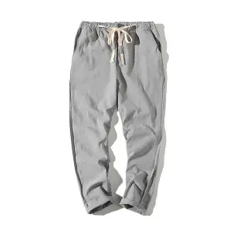 Pantalones cortos de lino casual para hombre, algodón de verano ancho y elástico, material de lino, tubo recto y lavado de grasa, pantalones largos simples de talla grande