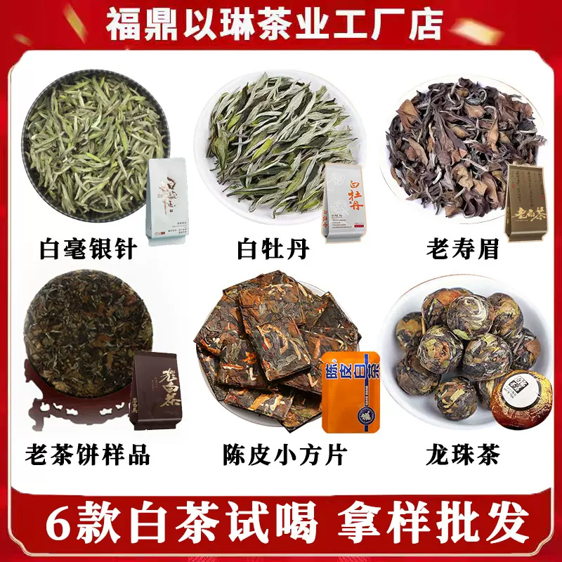 福鼎白茶试喝样品集合 六款茶叶白毫银针寿眉白牡丹龙珠饼干茶