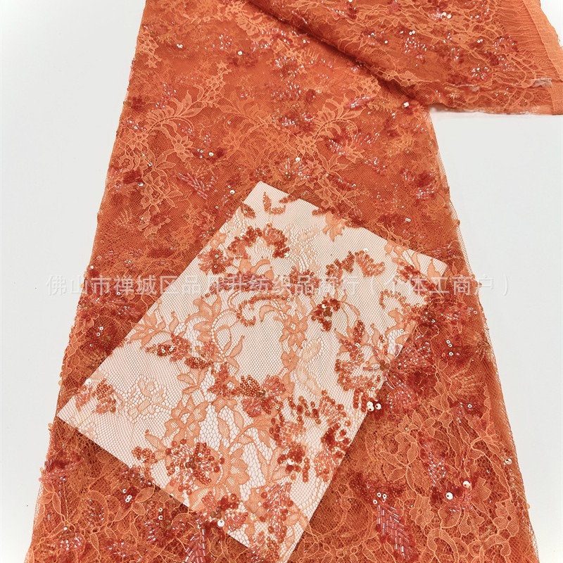 Niche Zhong lujo ligero Gao vestido vestido tela 3m encaje pestañas bordado tela de encaje bordado de perlas