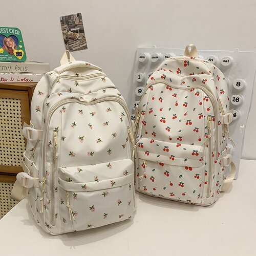 Academic Style Women's College Students Korean Style Small Floral Double Shoulder Bag Versatile Large Capacity Backpack for Middle School and High School Students Trendy
