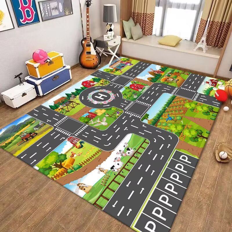 国境を越えた子供用カーペット、駐車場ゲーム、クライミングマット、交通道路フロアマット、早期教育幼稚園カーペット、代理販売可能|undefined