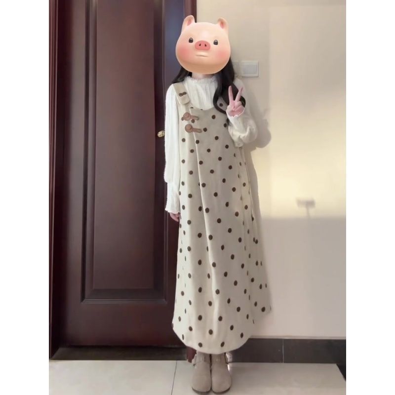 小个子温柔内搭打底衫女学生春季设计感波点背心裙气质显瘦两件套|undefined