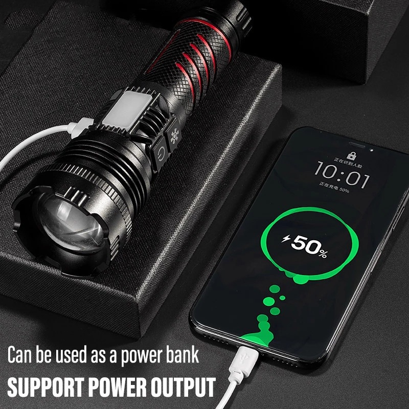 Transfronterizos nueva linterna de luz al aire libre USB recargable al aire libre impermeable de alta potencia cañón láser blanco