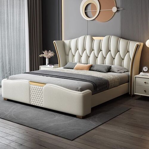 Italian light luxury leather bed master bedroom double bed 1.8 meters high-end soft package bed simple modern 2.2 meters large bed wedding bed