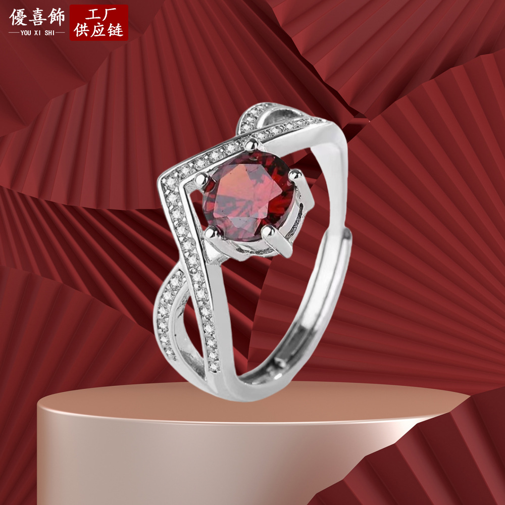 Shake the sound live explosions full diamond crowned love 1 karat pomegranate red diamond six claw zircon diamond ring wedding ring women