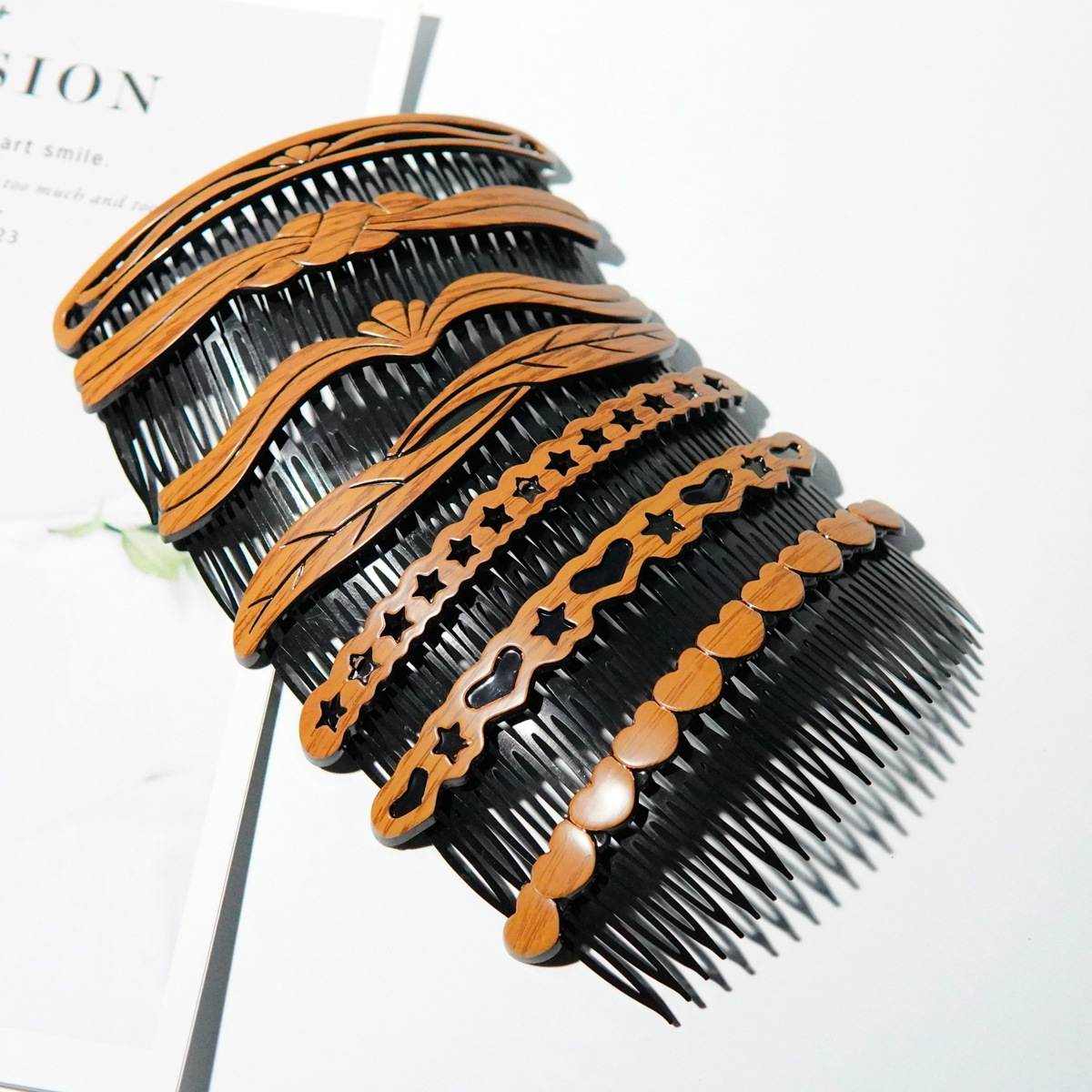 13.5cm 24 dientes de madera grande amor hueco insertar peine de moda madre peinado de plástico clásico