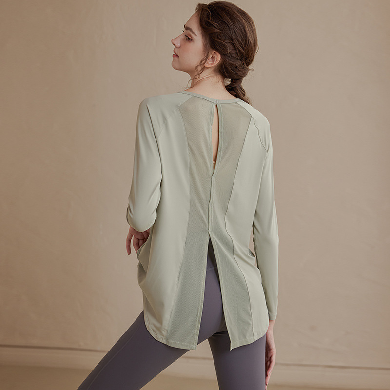 Loose Mesh Sports Blouse Women's Breathable Slimming Large Size Yoga Clothes Top Long Sleeve T-shirt Running Fitness Clothes Autumn