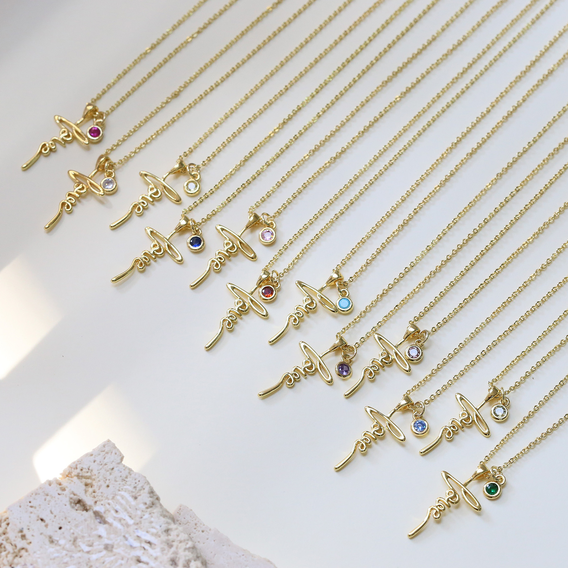 Wholesale Jewelry Elegant Classic Style Vocabulary Words/Name Copper Birthstone Plating Cable Chain Pendant Necklace display picture 1