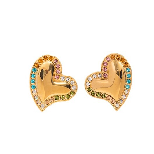 Taina europa peones de corazón de melón acero de titanio chapado 18k oro real diamantes aretes de moda para mujeres joyerías de lujo al por mayor