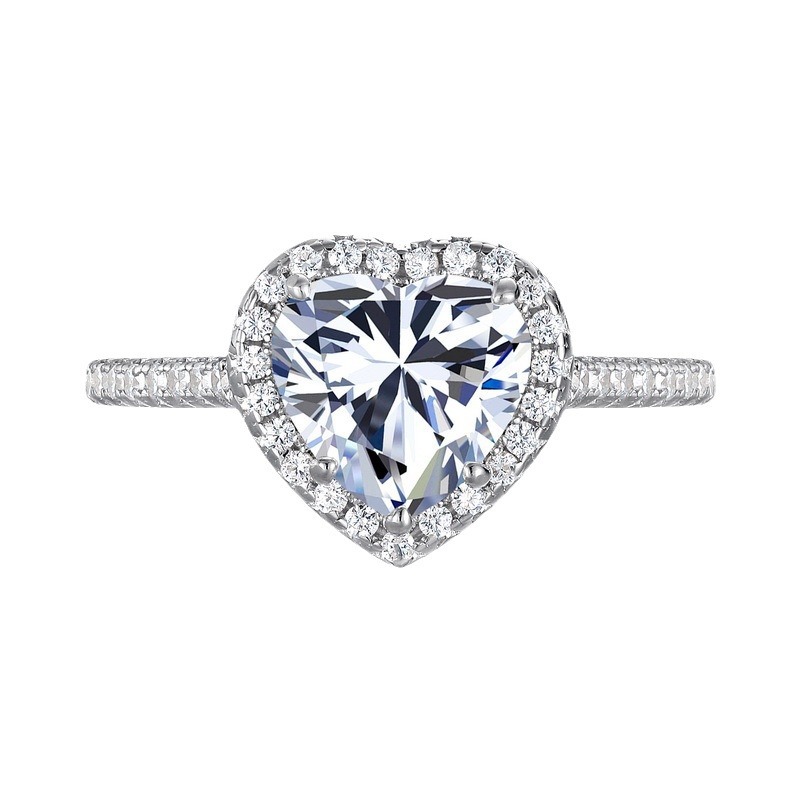 Anillo de diamantes con luz de moissanita en forma de corazón de amor transfronterizo S925 con incrustaciones de plata, tesoro de color brillante, propuesta de matrimonio, anillo de compromiso, lujo ligero