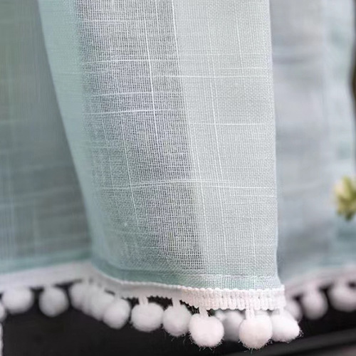 Small fresh solid color bamboo linen lace coffee curtain cabinet wardrobe blocking door curtain bay window short curtain finished product