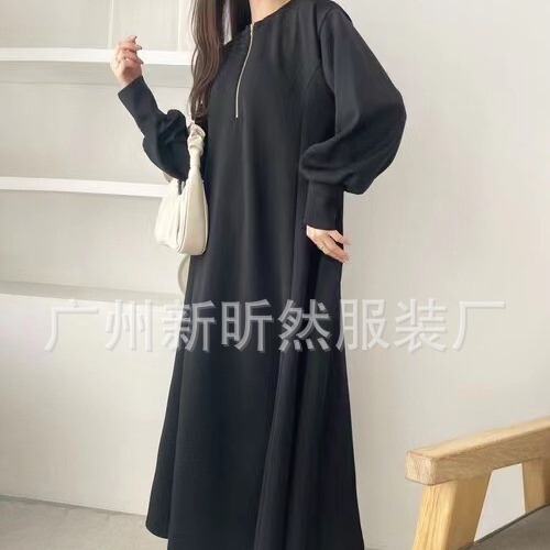 2026 Cross-Border Hot-Selling Long Dress, Fashionable and Elegant, Half-Open Collar, Zipper, Slimming, Reversible A-Line Dress