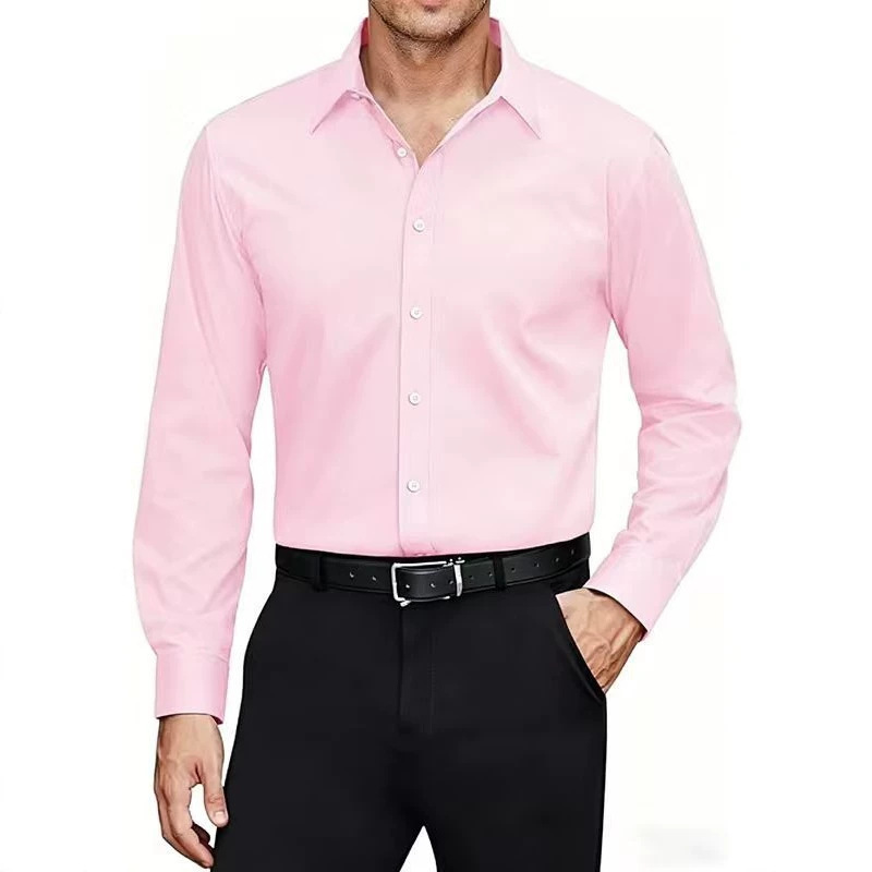 Men's Business Shirts, No-Iron, Spring and Autumn Anti-Wrinkle Casual Shirts, High-End Solid Color Lapel Men's Long-Sleeved Shirts