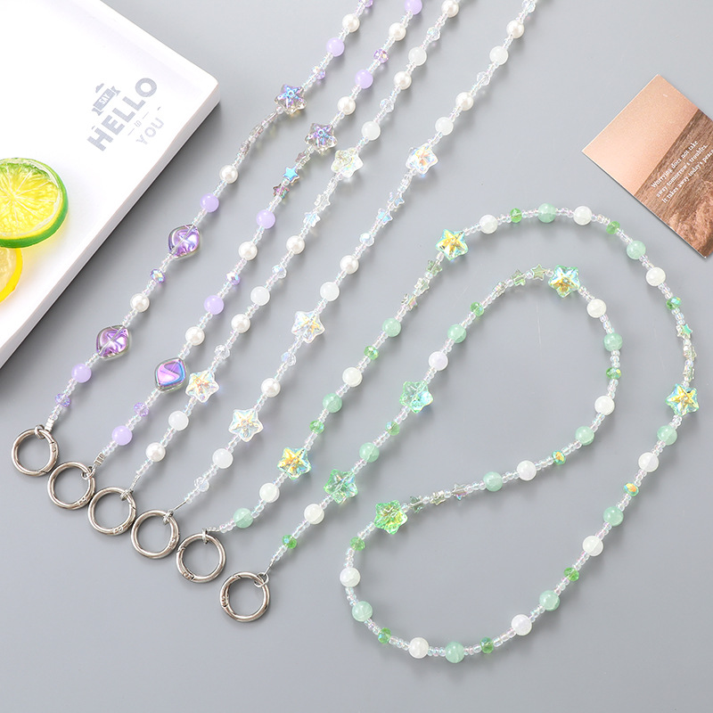 Ins fresco y simple, estrella chapada en color, cadena de teléfono móvil con cuentas, equipaje, cadena de mensajero trasera, llavero, colgante anti-pérdida