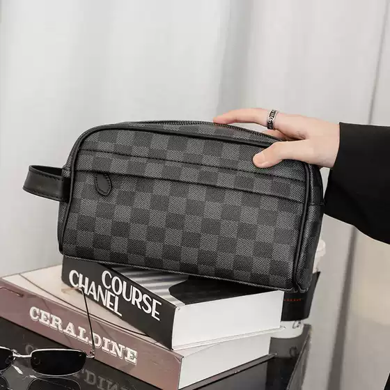 New Fashion Men's Business Clutch Bag Trendy Large Capacity Plaid Casual Wash Bag Clutch Bag Wholesale