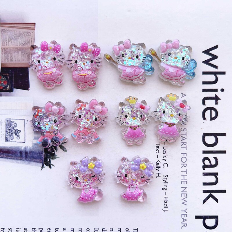 Small Luminous Sequin Kt Cat Resin Accessories Cartoon Kitten DIY Cream Glue Phone Case Hairpin Decoration Materials