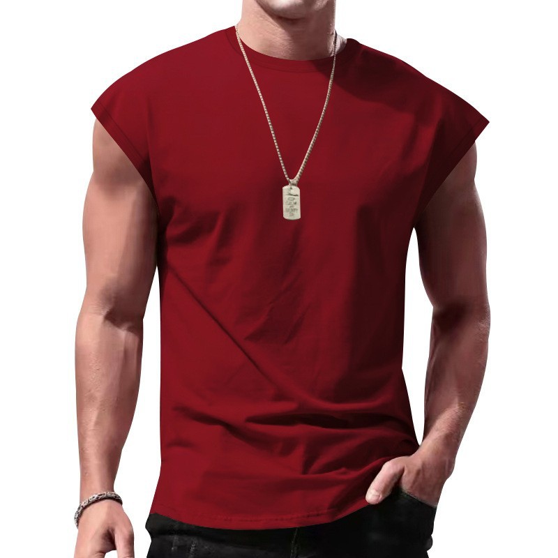 Camiseta sin mangas de verano para hombre, estilo eBay, para comercio transfronterizo, con textura acanalada, ajuste holgado, color liso, top casual deportivo.