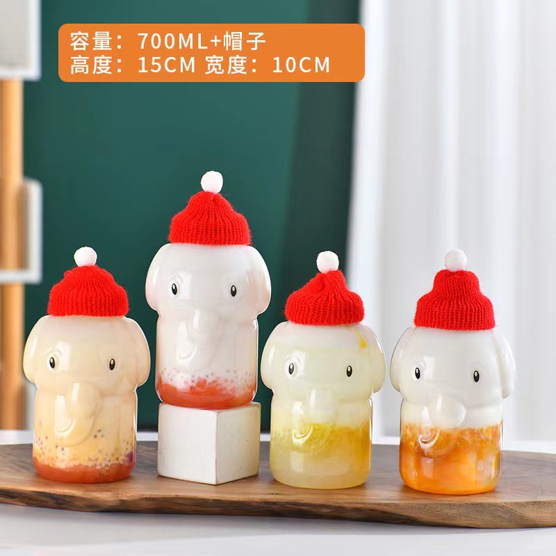 Lindo bebé elefante botella de té de leche PET de dibujos animados para llevar jugo de embalaje botella de forma especial botella de bebida de jugo desechable