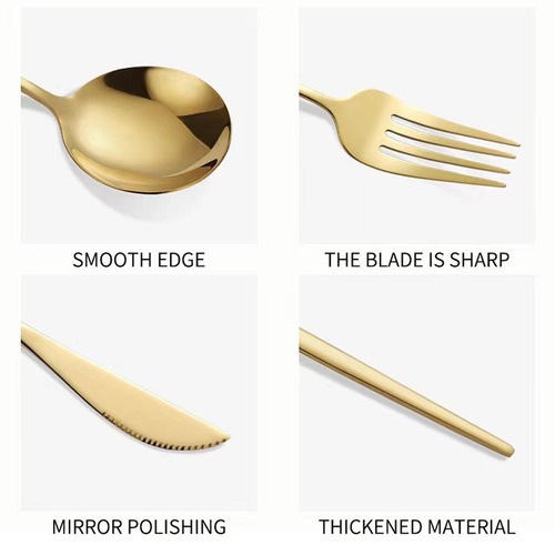 Cross-border stainless steel tableware Portugal knife fork spoon gift set light luxury gold steak knife fork set 30 pieces set